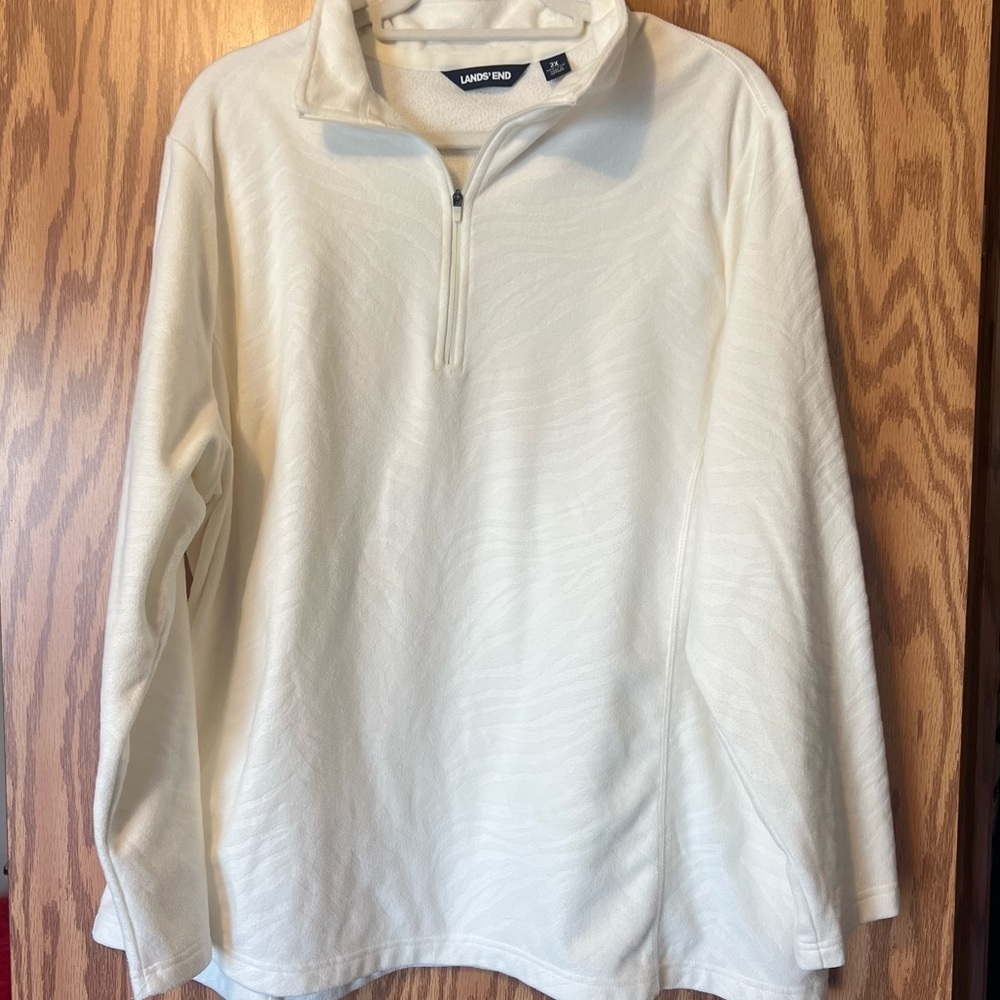 Lands' End Women's Cream Zebra Quarter-Zip Fleece Sweatshirt